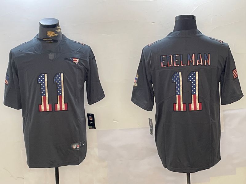 Men New England Patriots #11 Edelman Grey National Flag 2024 Nike Vapor Limited NFL Jersey style 1